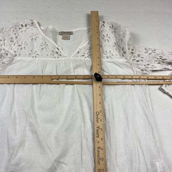 Lucky Brand White Eyelet Boho Blouse 3/4 Sleeve Festival Cottagecore Shirt Large - Picture 7 of 10